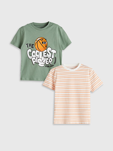 LCW Kids Bisiklet Yaka Baskılı Erkek Çocuk Tişört 2'li - S5P266Z1-GX7