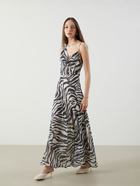 LCW Vision Dökümlü Yaka Çiçekli Şifon Elbise - S5P278Z8-LQY