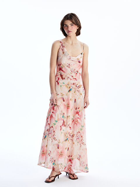 LCW Vision Dökümlü Yaka Çiçekli Şifon Elbise - S5P278Z8-LT4