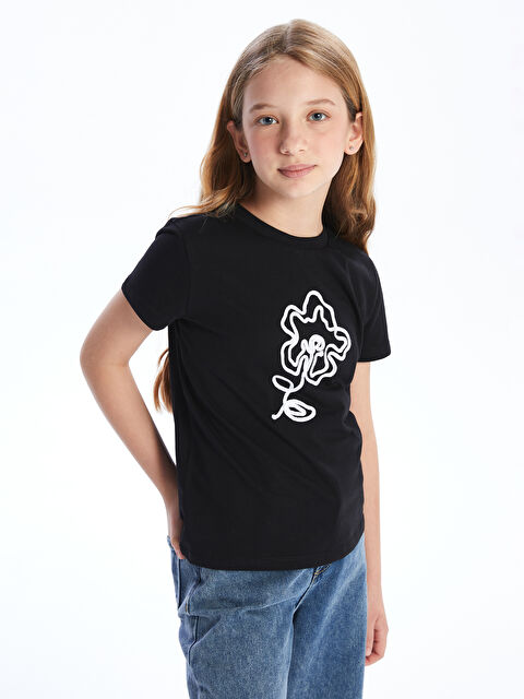 LCW Kids Bisiklet Yaka Çiçekli Kız Çocuk Tişört - S5P309Z4-CVL