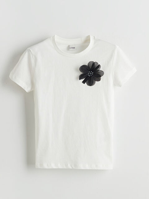 LCW Kids Bisiklet Yaka Çiçekli Kız Çocuk Tişört - S5P313Z4-R9J
