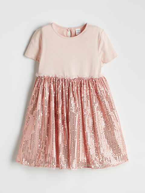 LCW Kids Eteği Payetli Kız Çocuk Pamuklu Elbise - S5P349Z1-DTG