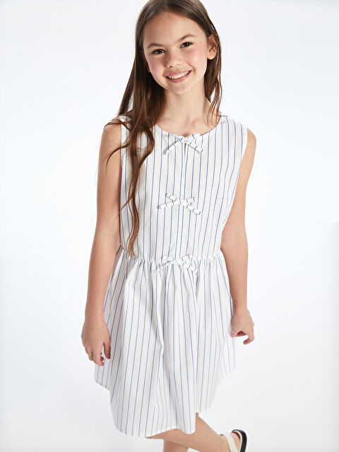 LCW Kids Bisiklet Yaka Çizgili Kız Çocuk Elbise - S5P386Z4-LJX