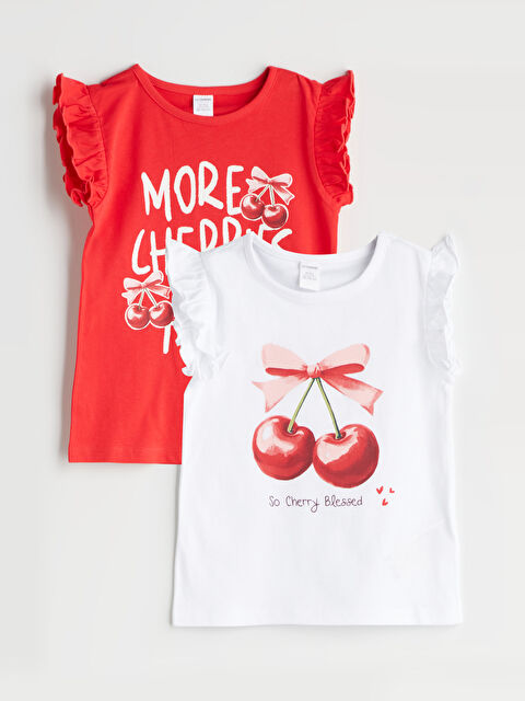 LCW Kids Bisiklet Yaka Baskılı Kız Çocuk Tişört 2'li - S5P391Z1-Q6K