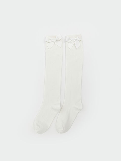 LCW Kids Fiyonk Detaylı Kız Çocuk Diz Altı Çorap 2'li - S5P403Z4-JYX