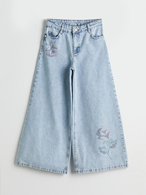 LCW Kids Wideleg Taşlı Kız Çocuk Jean Pantolon - S5P466Z4-311