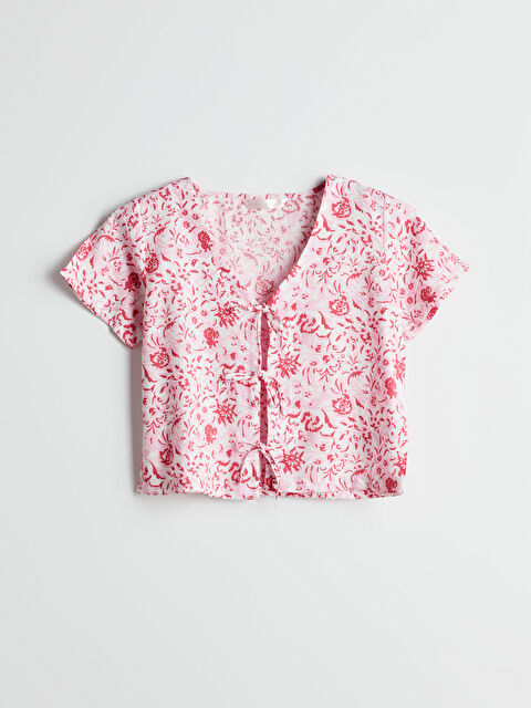 LCW DREAM V Yaka Desenli Kadın Pijama Üstü - S5P472Z8-LRA