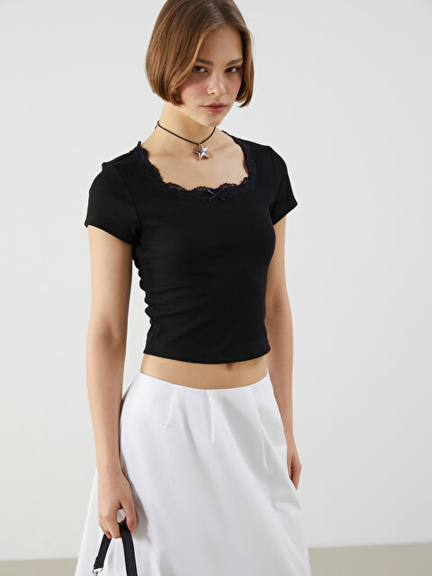 XSIDE U Yaka Dantel Detaylı Crop - S5P484Z8-CVL