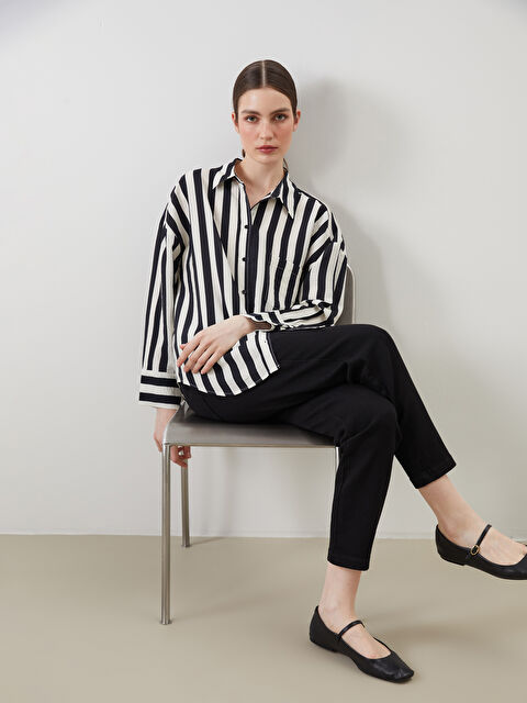 LCWAIKIKI Classic Çizgili Oversize Kadın Gömlek - S5P490Z8-LEG