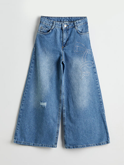 LCW Kids Wideleg Taşlı Kız Çocuk Jean Pantolon - S5P512Z4-H45