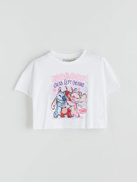 LCW Kids Bisiklet Yaka Stitch ve Angel Baskılı Kız Çocuk Crop Tişört - S5P549Z4-Q6K