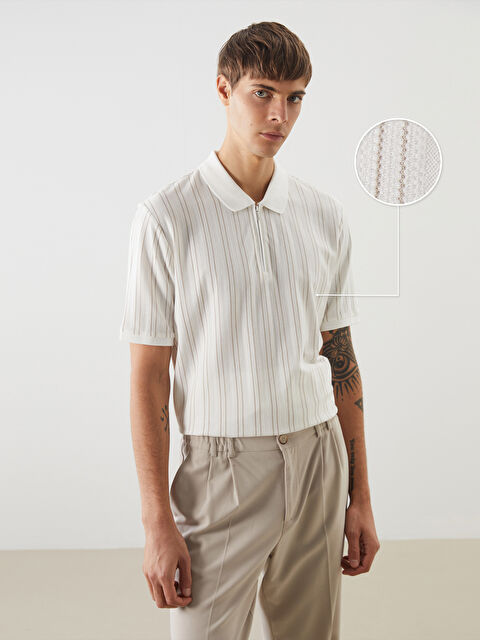 LCW Vision Polo Yaka Çizgili Erkek Dokulu Tişört - S5P554Z8-R9J