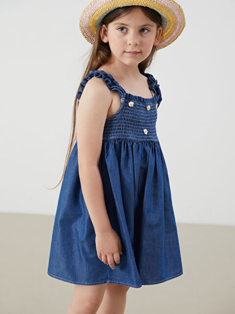 LCW Kids Çiçekli Kız Çocuk Jean Elbise - S5P623Z1-LR1