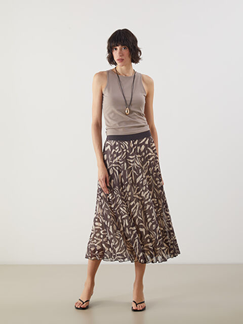 LCW Vision Beli Lastikli Desenli Pileli Etek - S5P762Z8-LQY