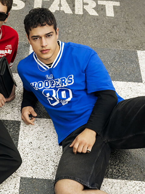 XSIDE V Yaka Kısa Kollu Baskılı Penye Erkek Tişört - S5P769Z8-HMA