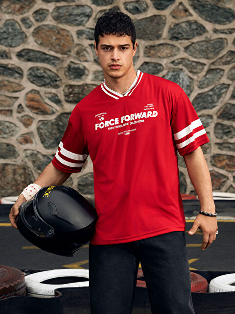 XSIDE V Yaka Baskılı Erkek Tişört - S5P770Z8-HPM