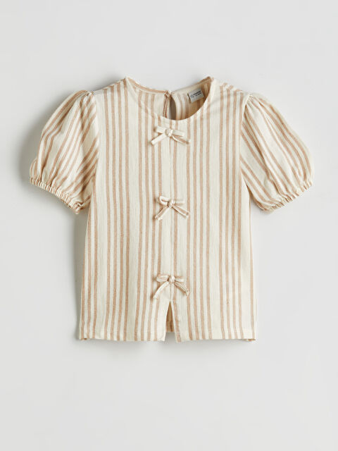 LCW Kids Bisiklet Yaka Fiyonk Detaylı Kız Çocuk Tişört - S5P790Z4-ELZ