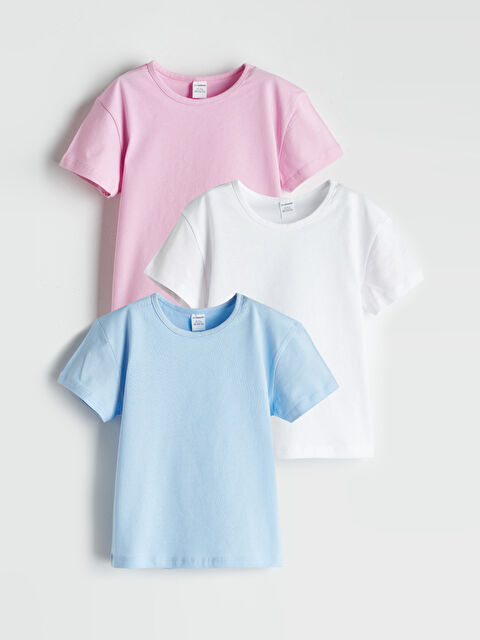 LCW Kids Bisiklet Yaka Kız Çocuk Tişört 3'lü - S5P806Z1-G4X