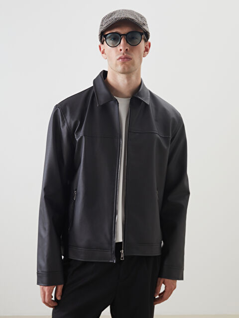 LCW Vision Standart Kalıp Gömlek Yaka Erkek Deri Görünümlü Ceket - S5P857Z8-CVL