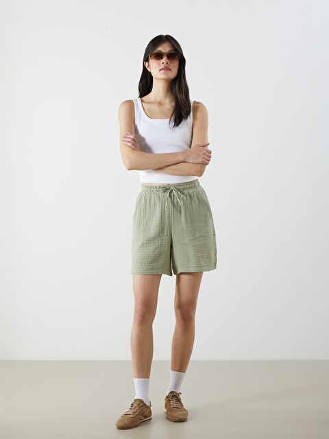 XSIDE Beli Lastikli Dokulu Müslin Kadın Şort - S5P866Z8-Z1B