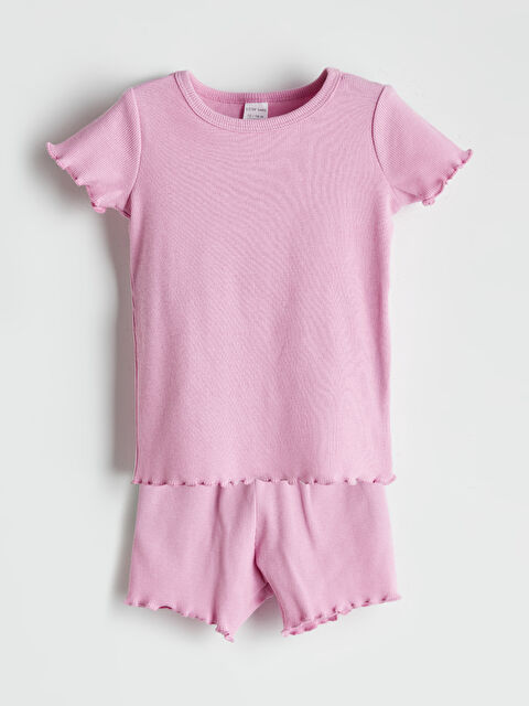 LCW baby Bisiklet Yaka Kız Bebek Tişört ve Şort 2'li - S5P915Z1-QY9