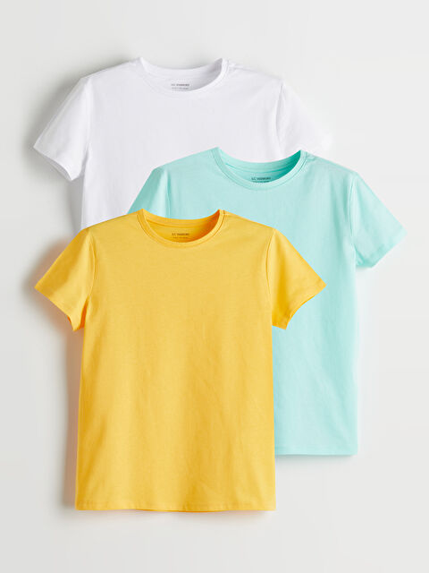 LCW Kids Bisiklet Yaka Kız Çocuk Tişört 3'lü - S5P920Z4-Q6K