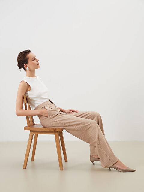 LCW Modest Loose Fit Çizgili Kadın Pileli Pantolon - S5P941Z8-ELZ