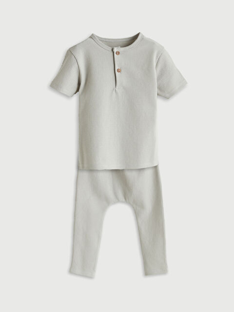 LCW baby Düğmeli Erkek Bebek Tişört ve Tayt  2'li - S5P995Z1-ZWG
