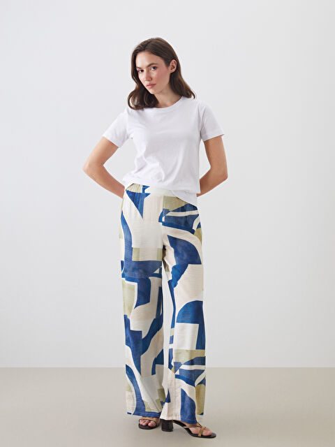 LCWAIKIKI Classic Beli Lastikli Desenli Kadın Pantolon - S5PB04Z8-LRR