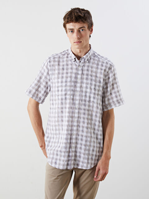 LCWAIKIKI Classic Regular Fit Kısa Kollu Ekose Armürlü Erkek Gömlek - S5PB22Z8-LLL