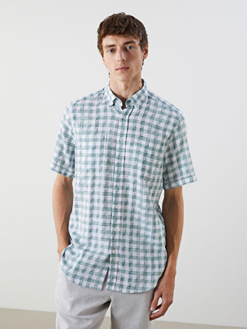 LCWAIKIKI Classic Regular Fit Kısa Kollu Ekose Armürlü Erkek Gömlek - S5PB22Z8-LME