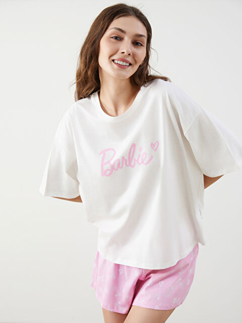 LCW Young Barbie Baskılı Kadın Şortlu Pijama Takımı - S5PB32Z8-LT4