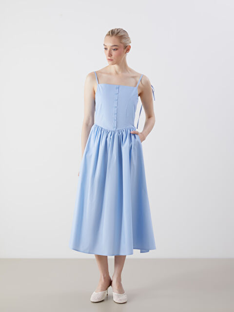 LCWAIKIKI Classic Square Collar Strappy Fitted Waist Pleated Dress - S5PC35Z8-LXM