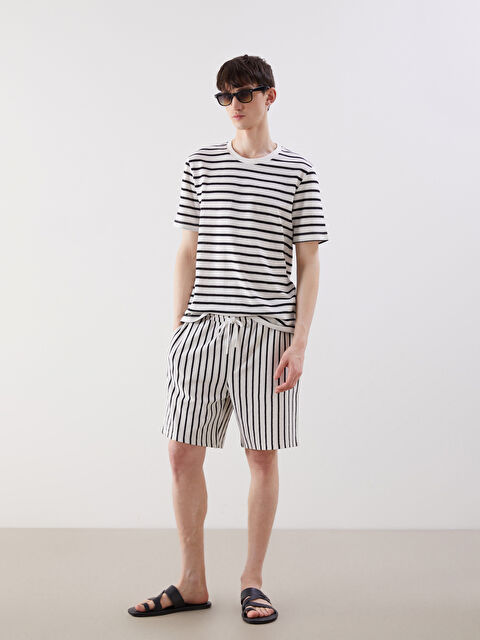 XSIDE Beli Bağlamalı Çizgili Erkek Örme Şort - S5PC48Z8-LEG