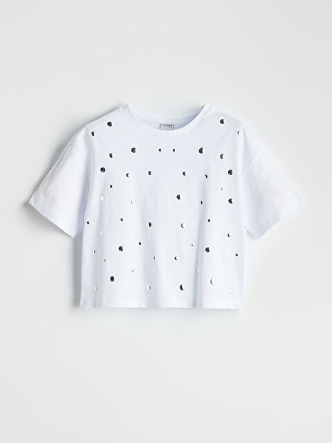 LCW Kids Bisiklet Yaka Taşlı Kız Çocuk Tişört - S5PC65Z4-R9J