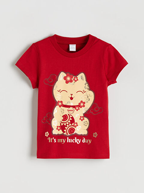 LCW Kids Bisiklet Yaka Baskılı Kız Çocuk Tişört - S5PD01Z1-R3M