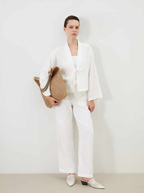 LCW Modest Beli Lastikli Dokulu Müslin Kadın Pantolon - S5PD07Z8-ZUY