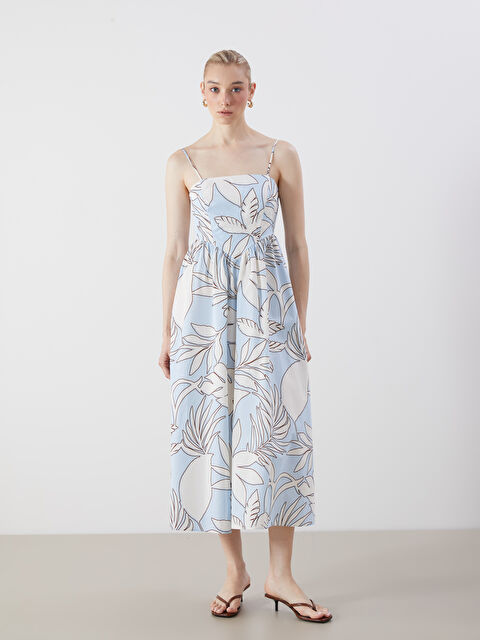 LCW Vision Kare Yaka Çiçekli Poplin Elbise - S5PD24Z8-LQQ