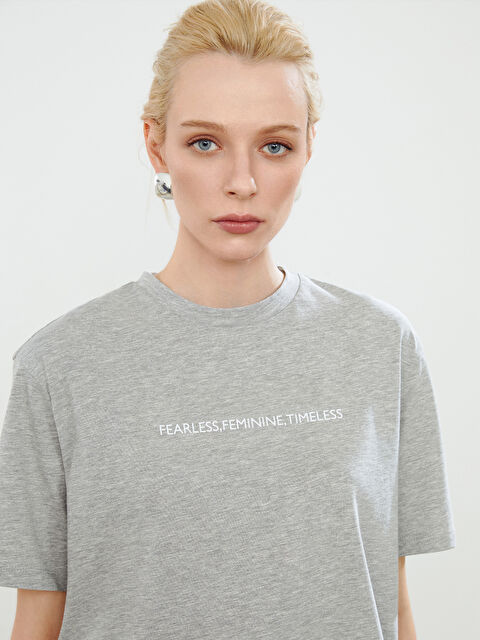 Soulife Bisiklet Yaka Baskılı Oversize Kadın Tişört - S5PE36Z8-D4M