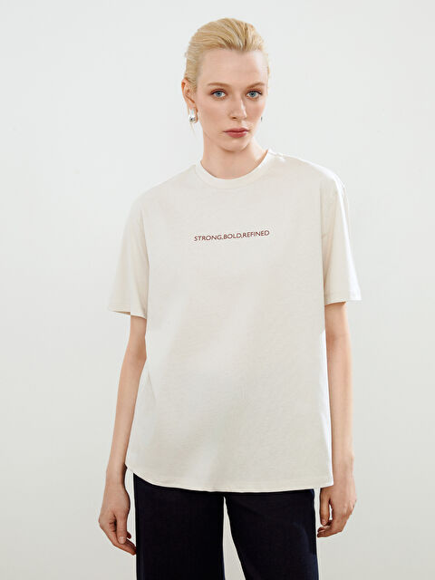 Soulife Bisiklet Yaka Baskılı Oversize Kadın Tişört - S5PE36Z8-HZZ