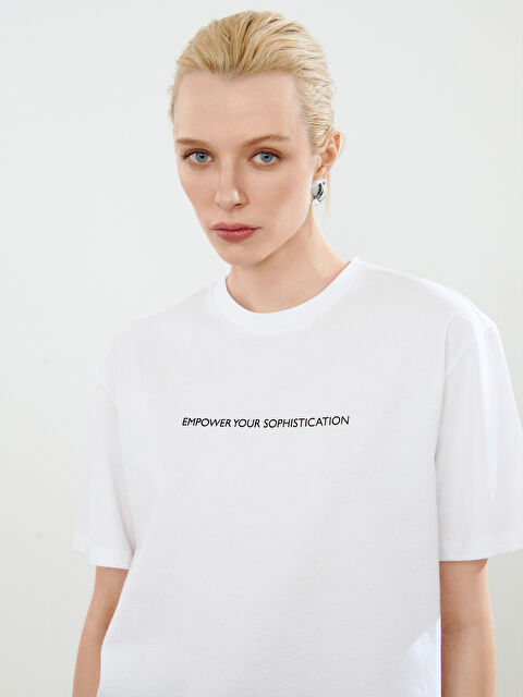 Soulife Bisiklet Yaka Baskılı Oversize Kadın Tişört - S5PE36Z8-J5E