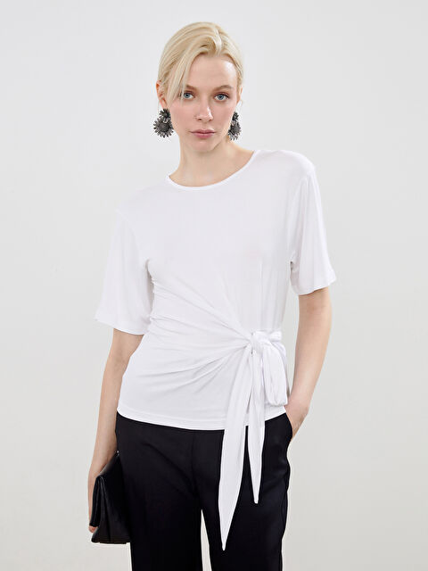 Soulife Bisiklet Yaka Büzgülü Kadın Tişört - S5PE40Z8-J5E