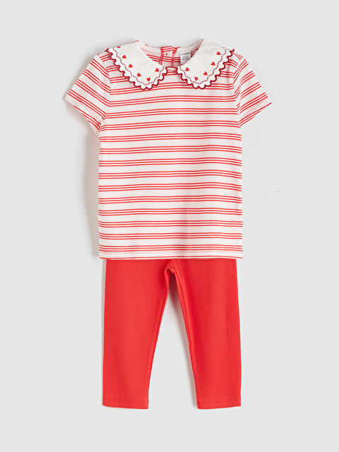 LCW Kids Bebe Yaka Çizgili Kız Çocuk Tişört ve Şort 2'li - S5PE69Z1-LFC