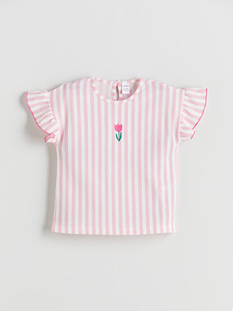 LCW Kids Bisiklet Yaka Çiçek Nakışlı Kız Çocuk Tişört - S5PE71Z1-LHK