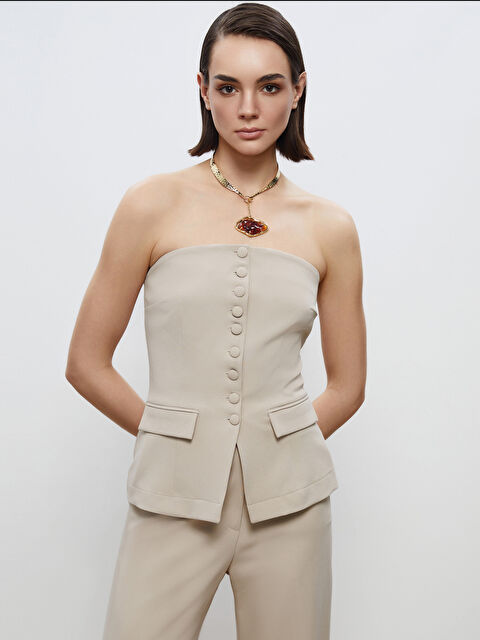 Soulife Straplez Yaka Düğmeli Bluz - S5PE74Z8-HZZ