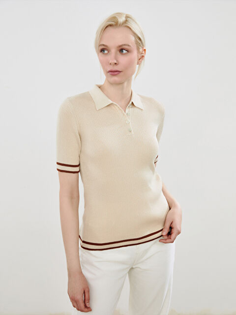 Soulife Polo Yaka Dokulu Kadın Tişört - S5PE88Z8-LE8