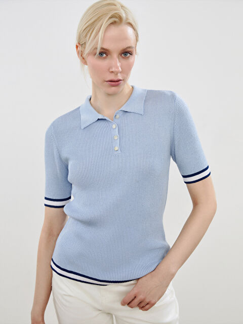 Soulife Polo Yaka Dokulu Kadın Tişört - S5PE88Z8-LEN