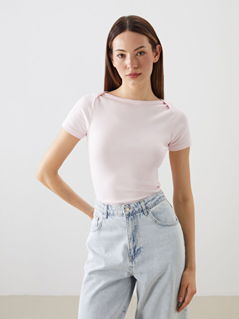 LCWAIKIKI Classic Kayık Yaka Kadın Tişört - S5PF33Z8-FWW