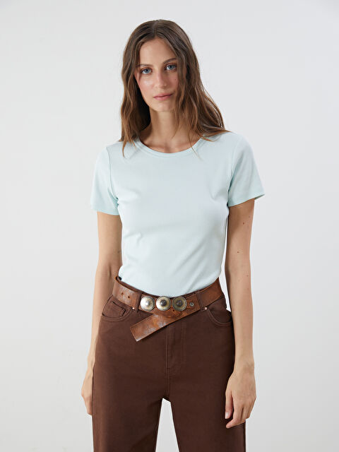 LCWAIKIKI Classic Bisiklet Yaka Dokulu Kadın Tişört - S5PF34Z8-FUE