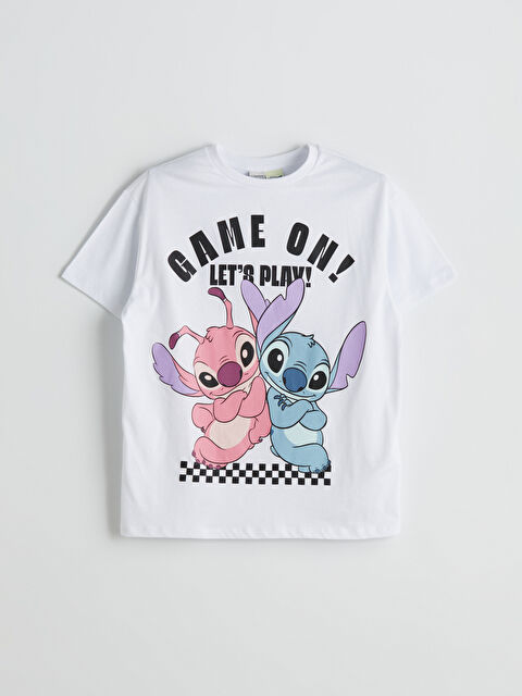 LCW Kids Bisiklet Yaka Angel ve Stitch Baskılı Kız Çocuk Tişört - S5PF49Z4-R9J